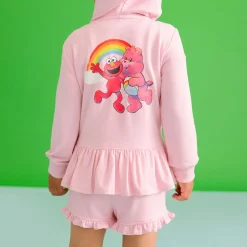 French Terry Ruffled Zippered Graphic Hoodie