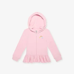 French Terry Ruffled Zippered Graphic Hoodie