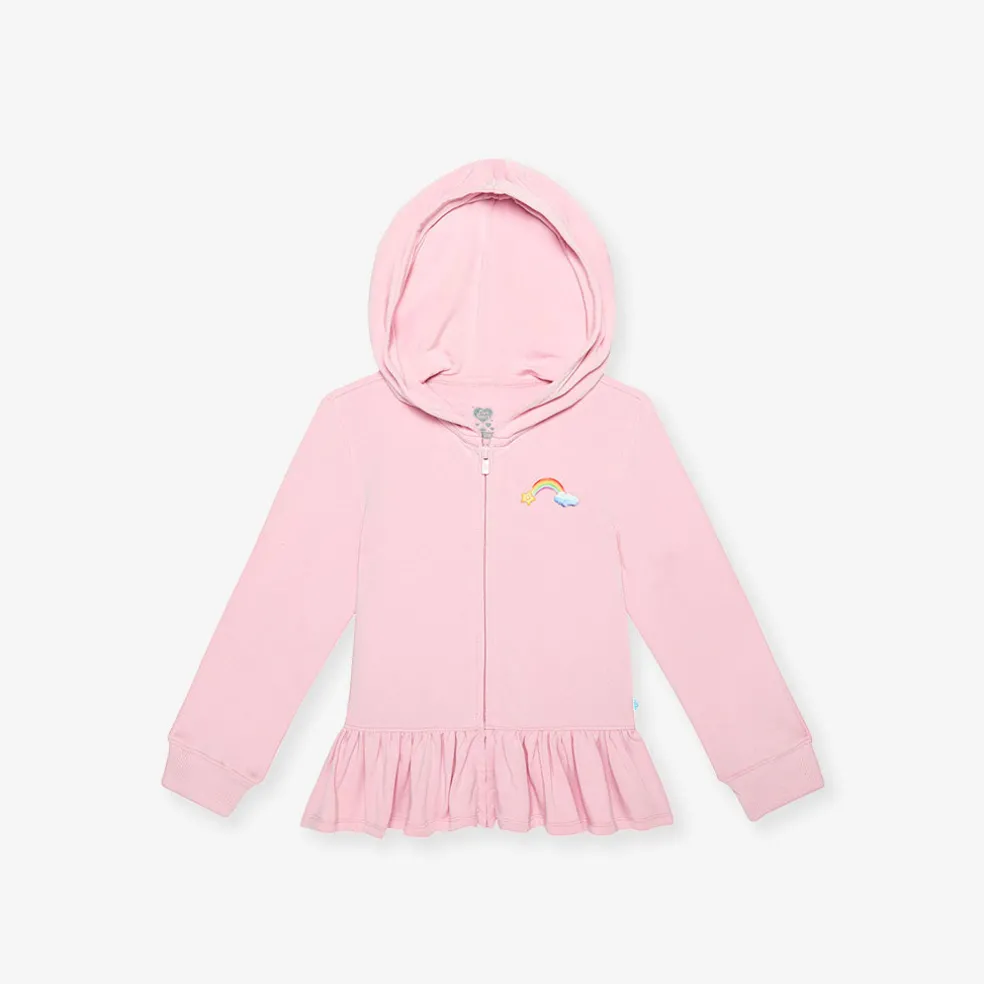 French Terry Ruffled Zippered Graphic Hoodie