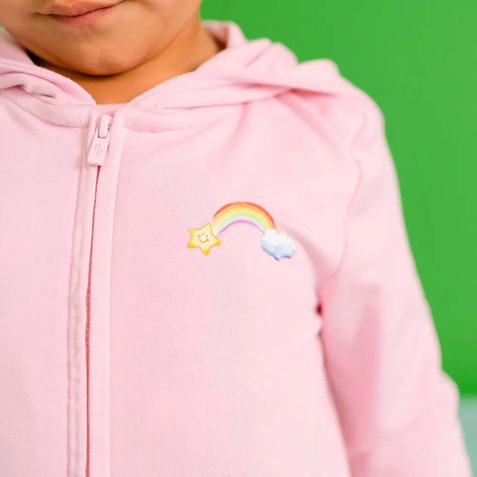 French Terry Ruffled Zippered Graphic Hoodie