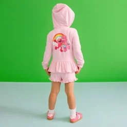 French Terry Ruffled Zippered Graphic Hoodie