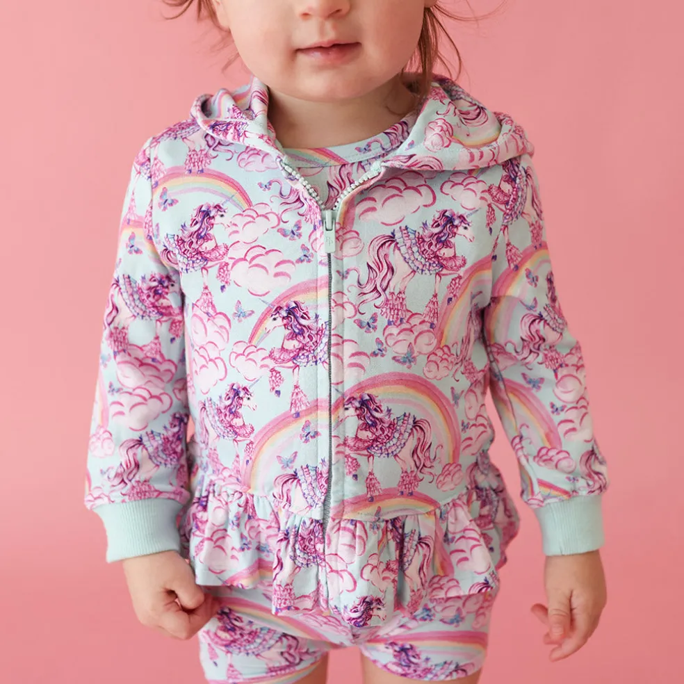 French Terry Ruffled Zippered Hoodie