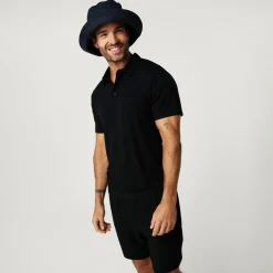 Men's Black French Terry Polo Shirt